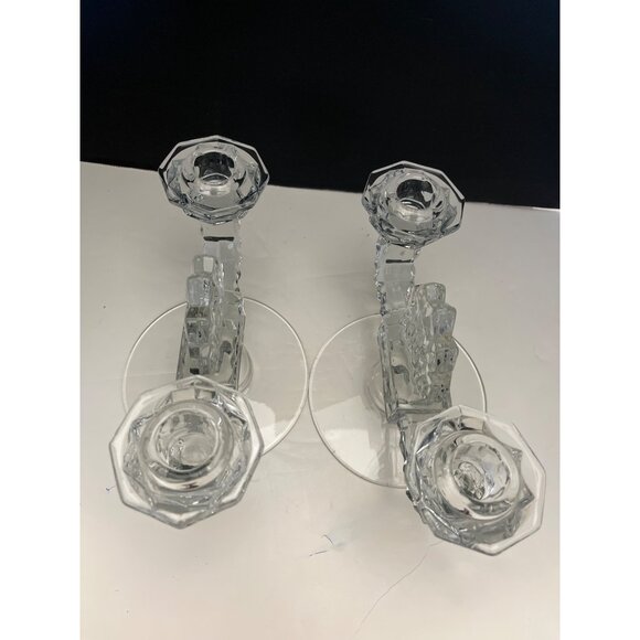 Fostoria American Embossed Crystal Double Candle Holders Set of 2 No Flaws - Picture 9 of 10